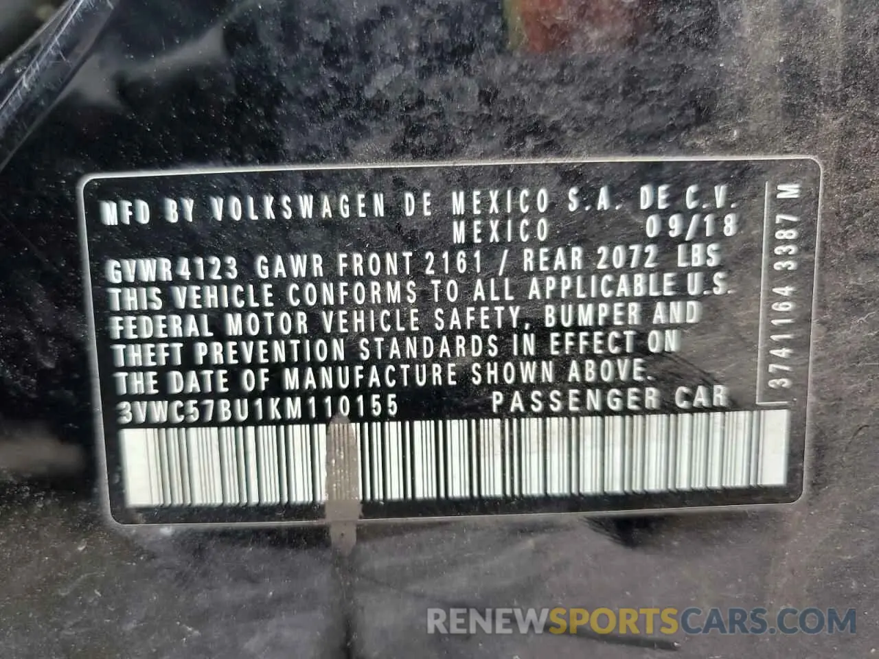 13 Photograph of a damaged car 3VWC57BU1KM110155 VOLKSWAGEN JETTA 2019