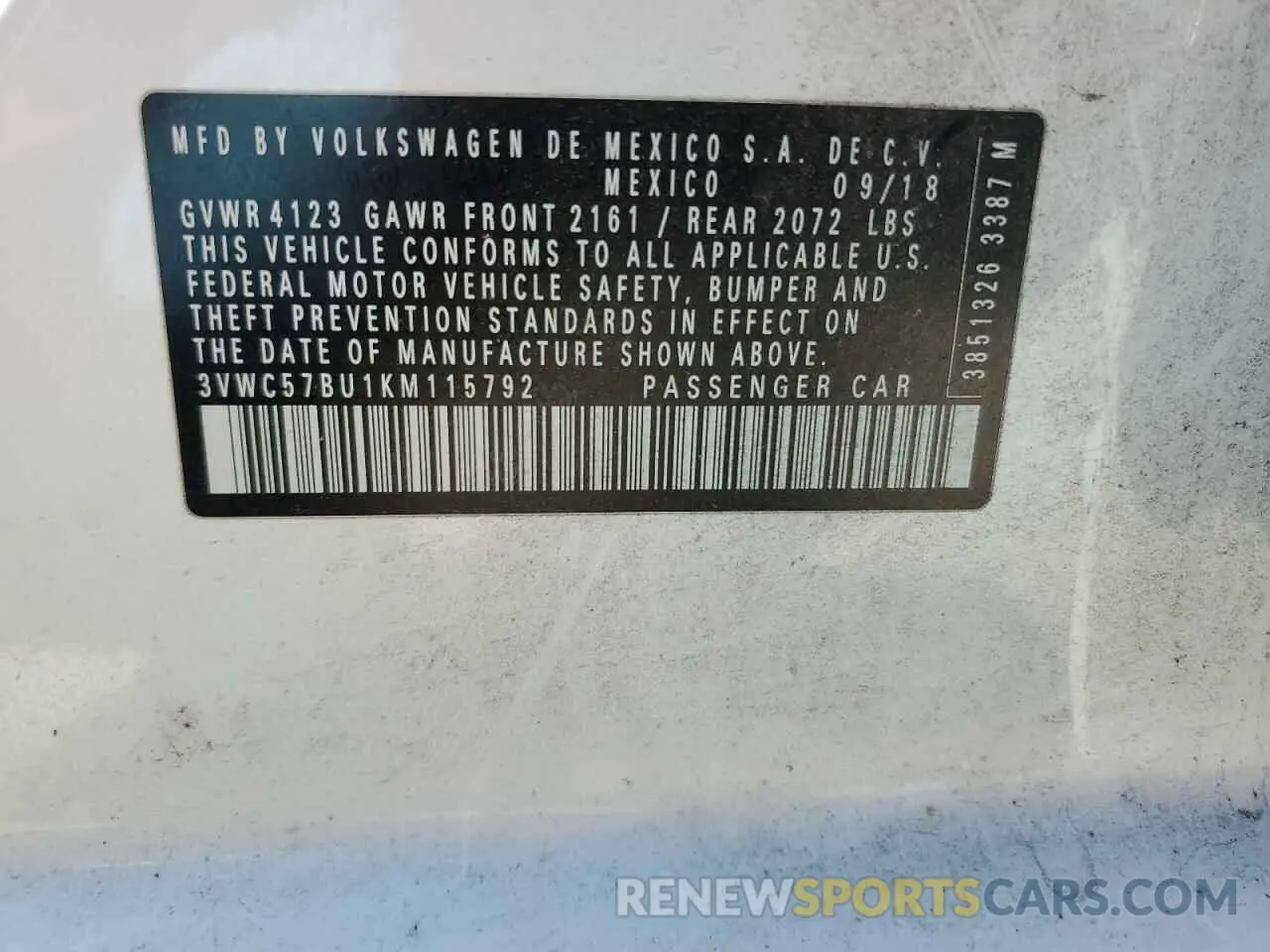 13 Photograph of a damaged car 3VWC57BU1KM115792 VOLKSWAGEN JETTA 2019