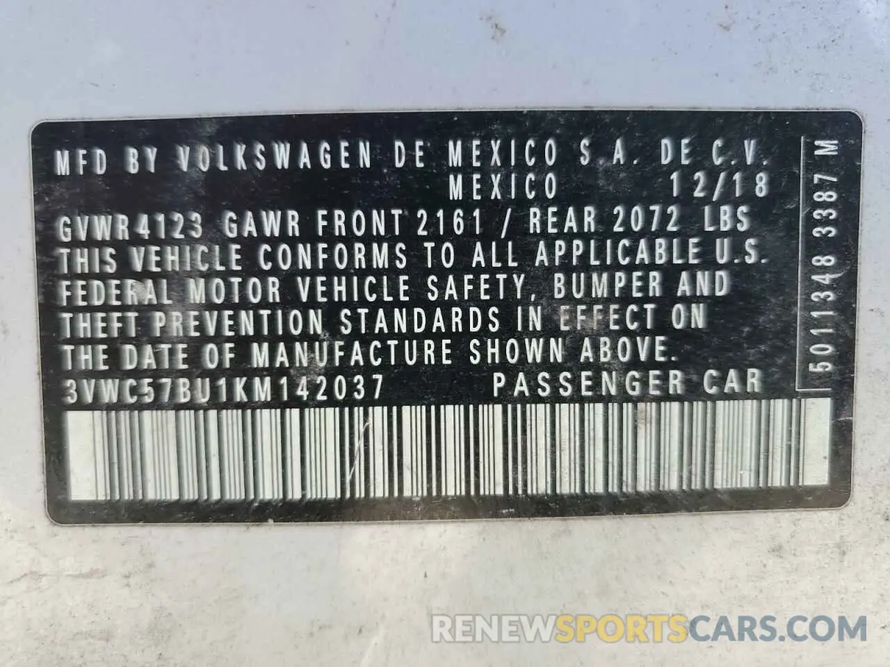 12 Photograph of a damaged car 3VWC57BU1KM142037 VOLKSWAGEN JETTA 2019