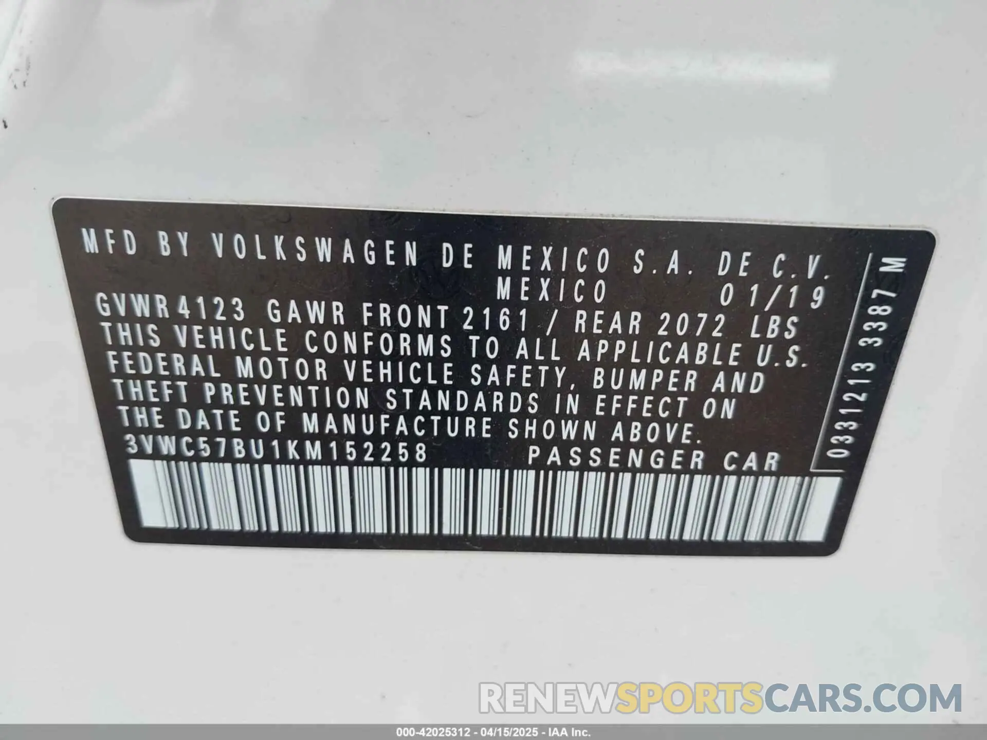 9 Photograph of a damaged car 3VWC57BU1KM152258 VOLKSWAGEN JETTA 2019