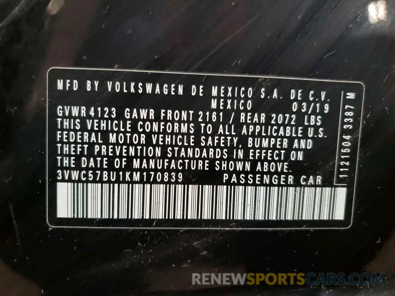 12 Photograph of a damaged car 3VWC57BU1KM170839 VOLKSWAGEN JETTA 2019