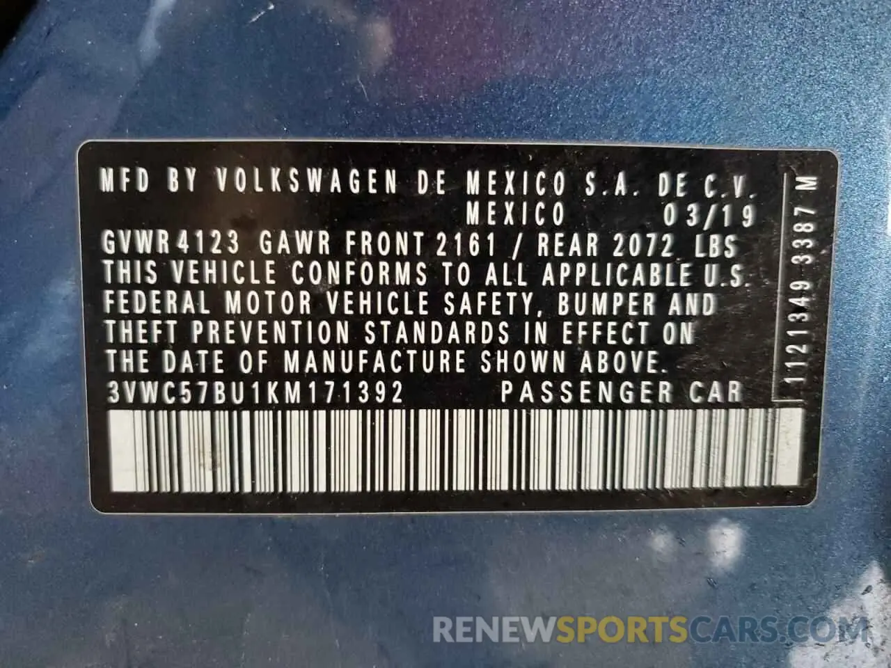15 Photograph of a damaged car 3VWC57BU1KM171392 VOLKSWAGEN JETTA 2019