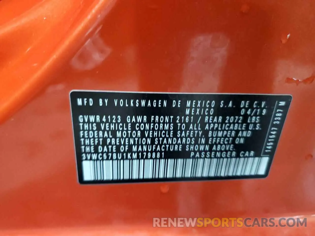 13 Photograph of a damaged car 3VWC57BU1KM179881 VOLKSWAGEN JETTA 2019