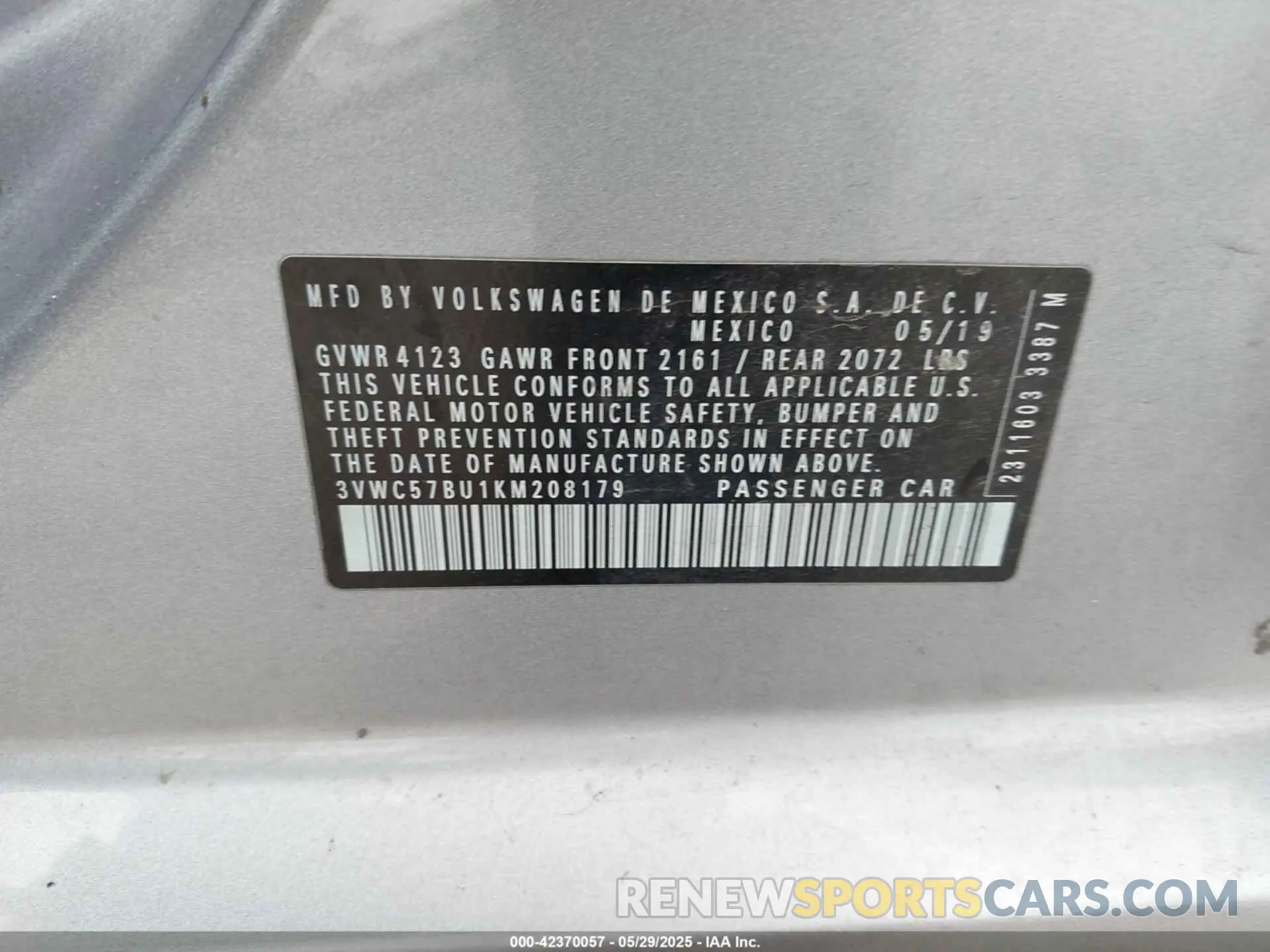 9 Photograph of a damaged car 3VWC57BU1KM208179 VOLKSWAGEN JETTA 2019