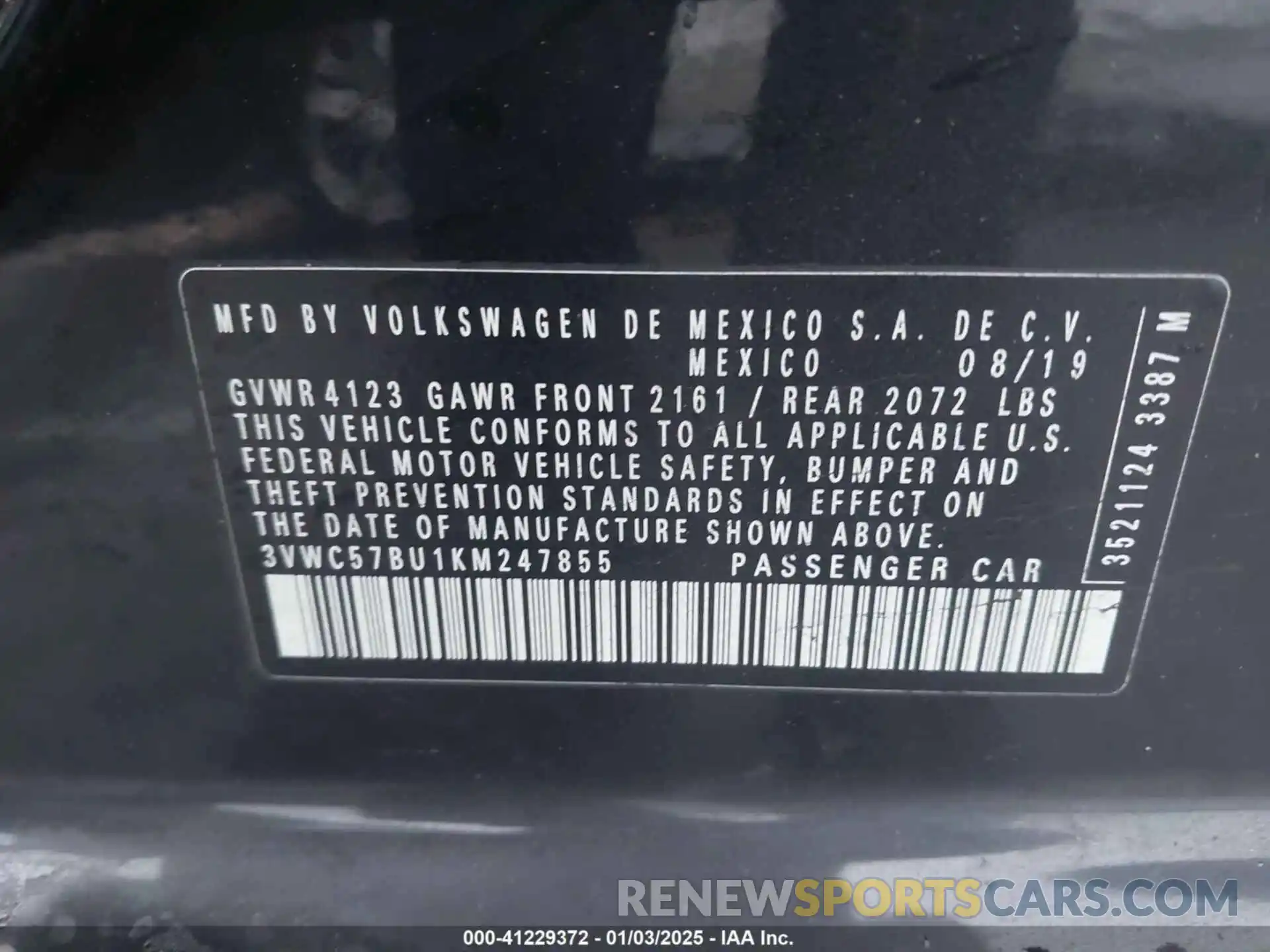 9 Photograph of a damaged car 3VWC57BU1KM247855 VOLKSWAGEN JETTA 2019