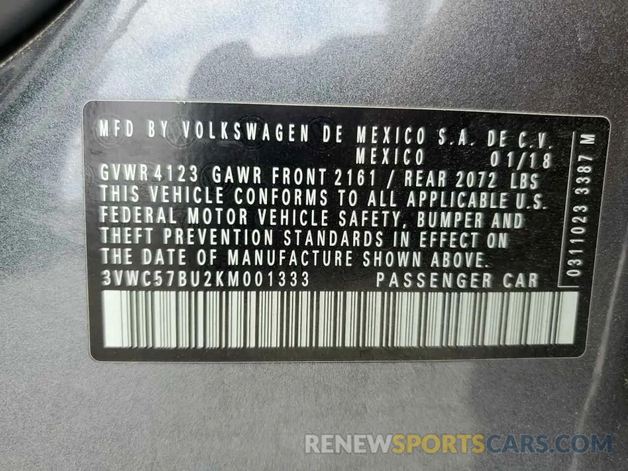 12 Photograph of a damaged car 3VWC57BU2KM001333 VOLKSWAGEN JETTA 2019