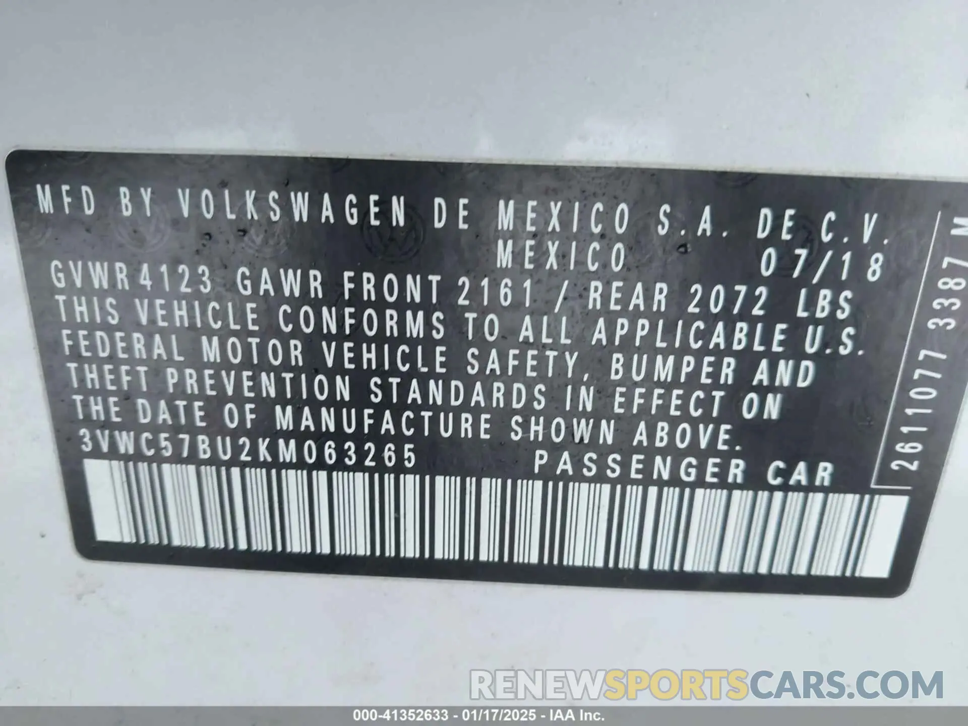 9 Photograph of a damaged car 3VWC57BU2KM063265 VOLKSWAGEN JETTA 2019