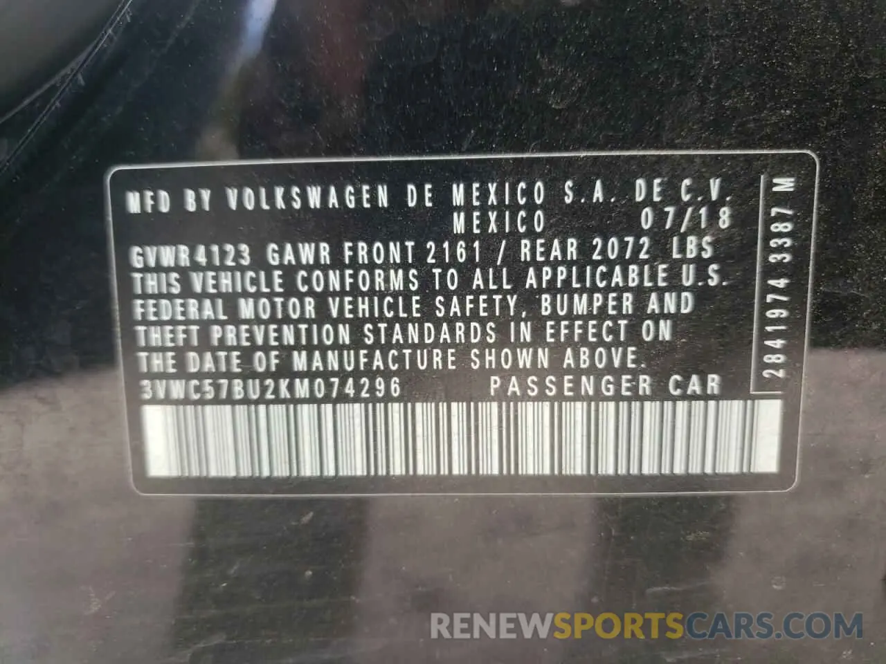 14 Photograph of a damaged car 3VWC57BU2KM074296 VOLKSWAGEN JETTA 2019