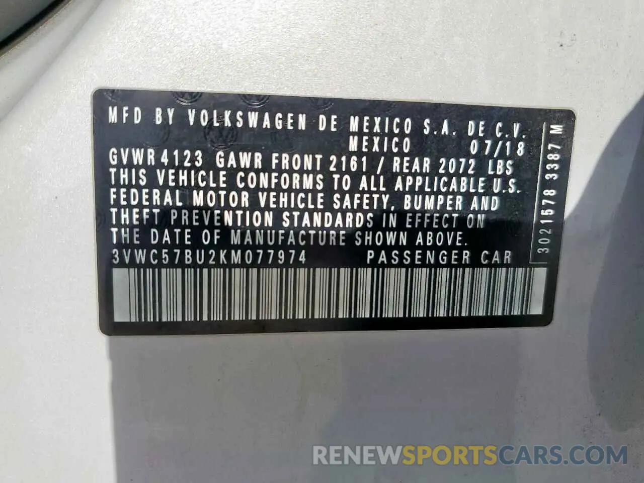 12 Photograph of a damaged car 3VWC57BU2KM077974 VOLKSWAGEN JETTA 2019