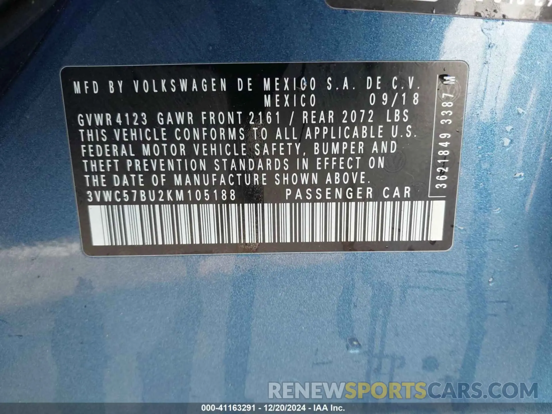 9 Photograph of a damaged car 3VWC57BU2KM105188 VOLKSWAGEN JETTA 2019