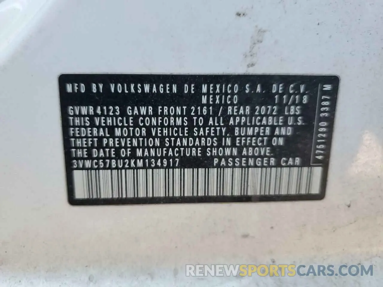 12 Photograph of a damaged car 3VWC57BU2KM134917 VOLKSWAGEN JETTA 2019