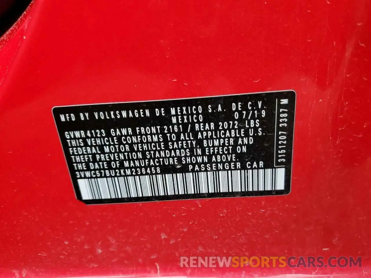13 Photograph of a damaged car 3VWC57BU2KM236458 VOLKSWAGEN JETTA 2019