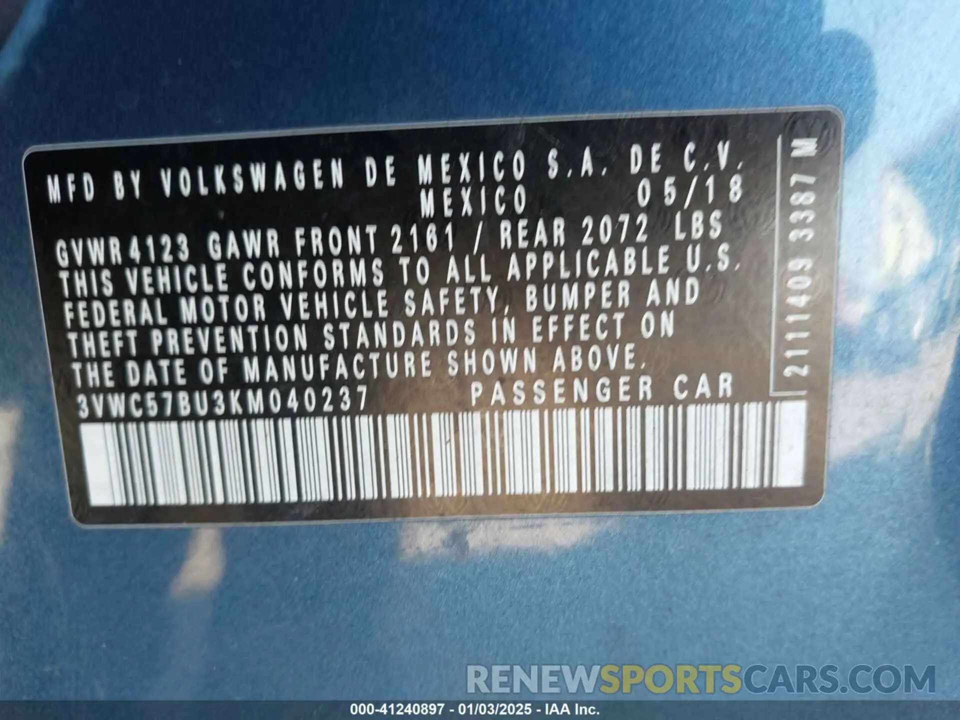 9 Photograph of a damaged car 3VWC57BU3KM040237 VOLKSWAGEN JETTA 2019