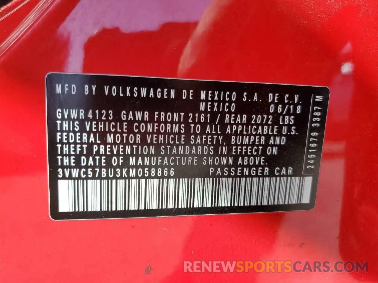 12 Photograph of a damaged car 3VWC57BU3KM058866 VOLKSWAGEN JETTA 2019