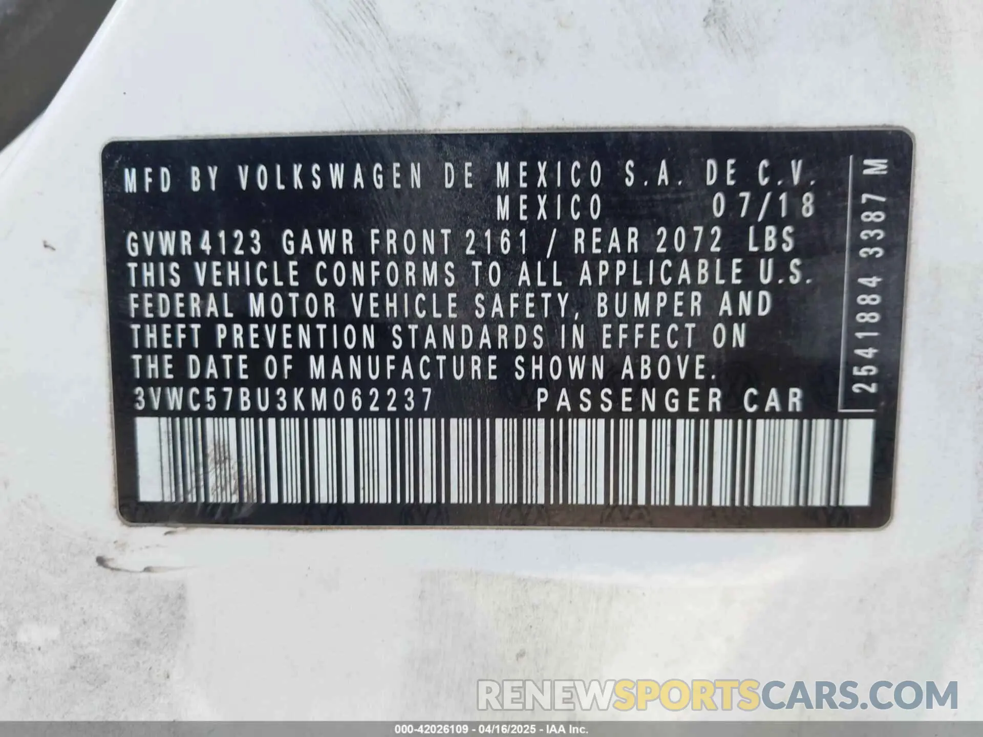 9 Photograph of a damaged car 3VWC57BU3KM062237 VOLKSWAGEN JETTA 2019