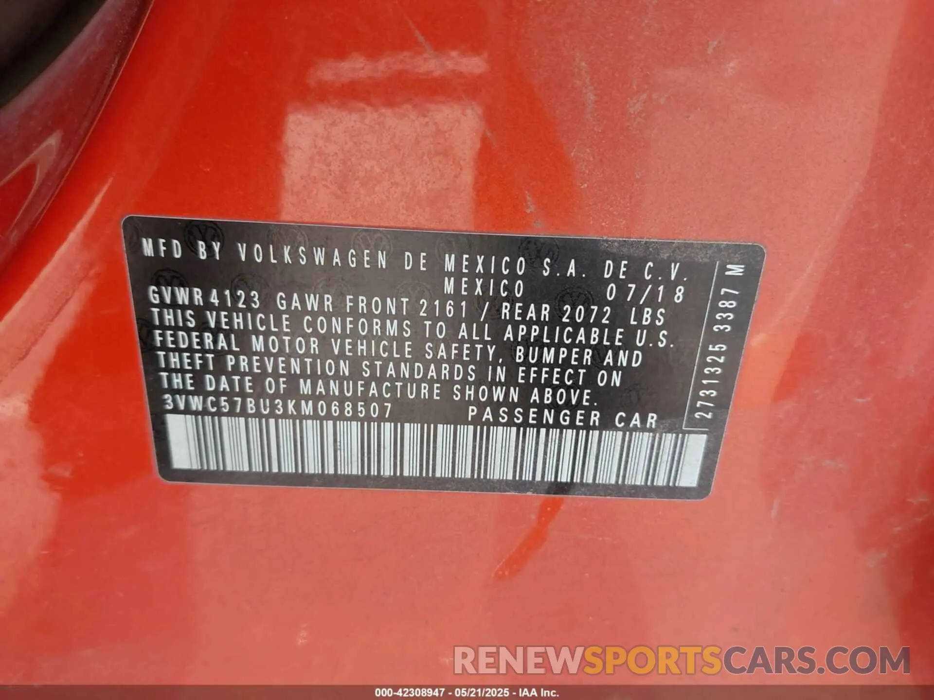 9 Photograph of a damaged car 3VWC57BU3KM068507 VOLKSWAGEN JETTA 2019