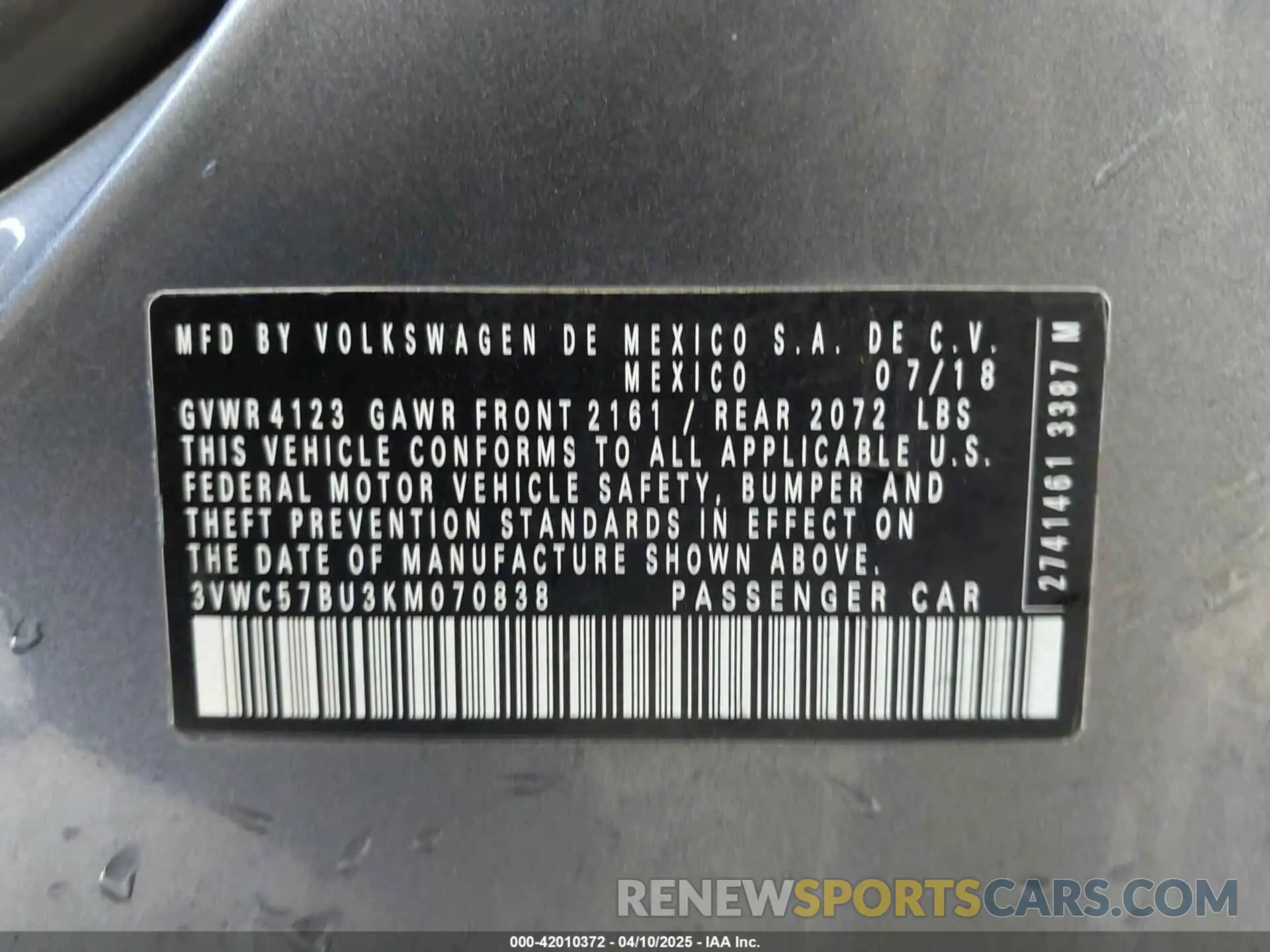 9 Photograph of a damaged car 3VWC57BU3KM070838 VOLKSWAGEN JETTA 2019