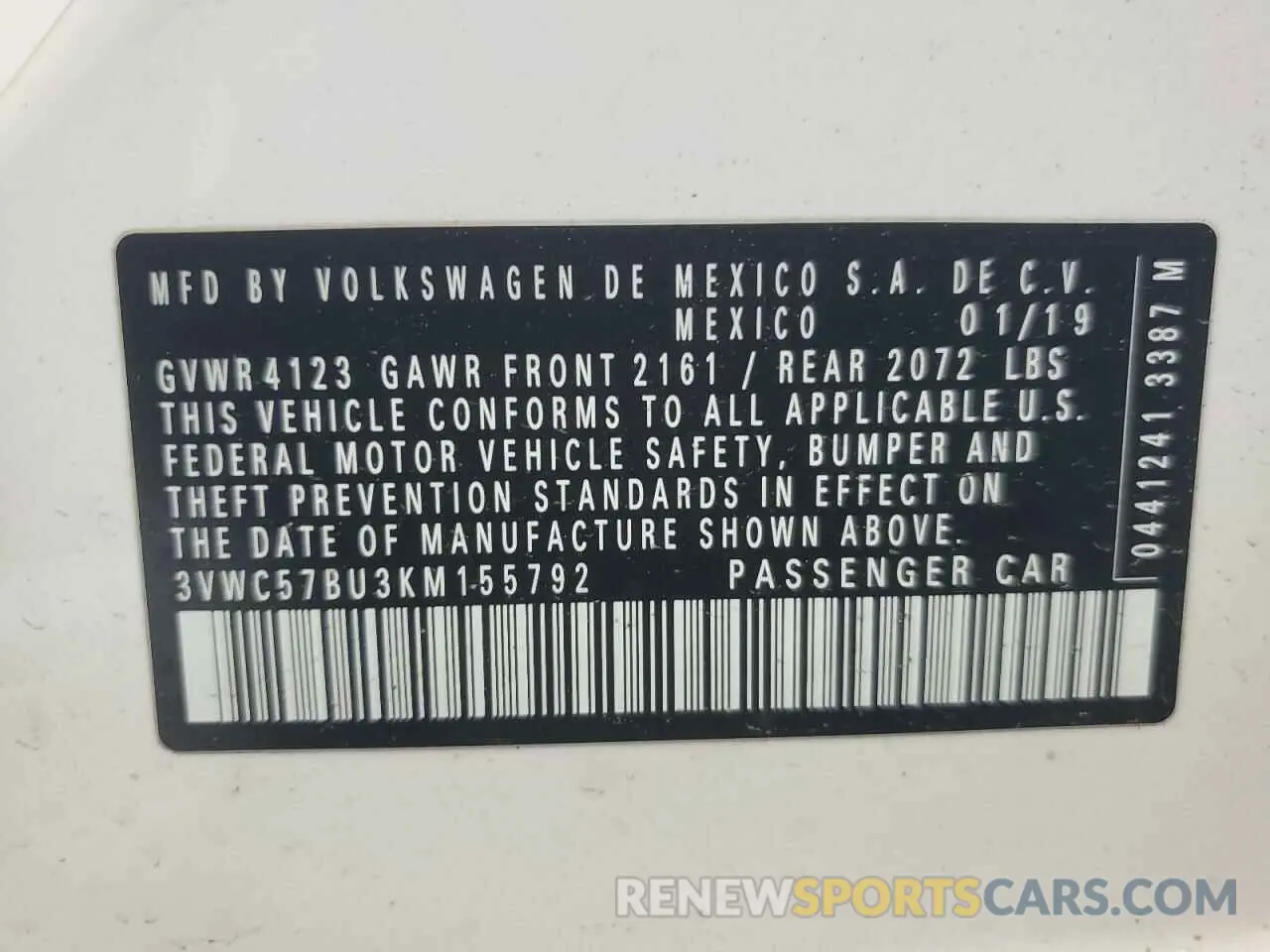 13 Photograph of a damaged car 3VWC57BU3KM155792 VOLKSWAGEN JETTA 2019