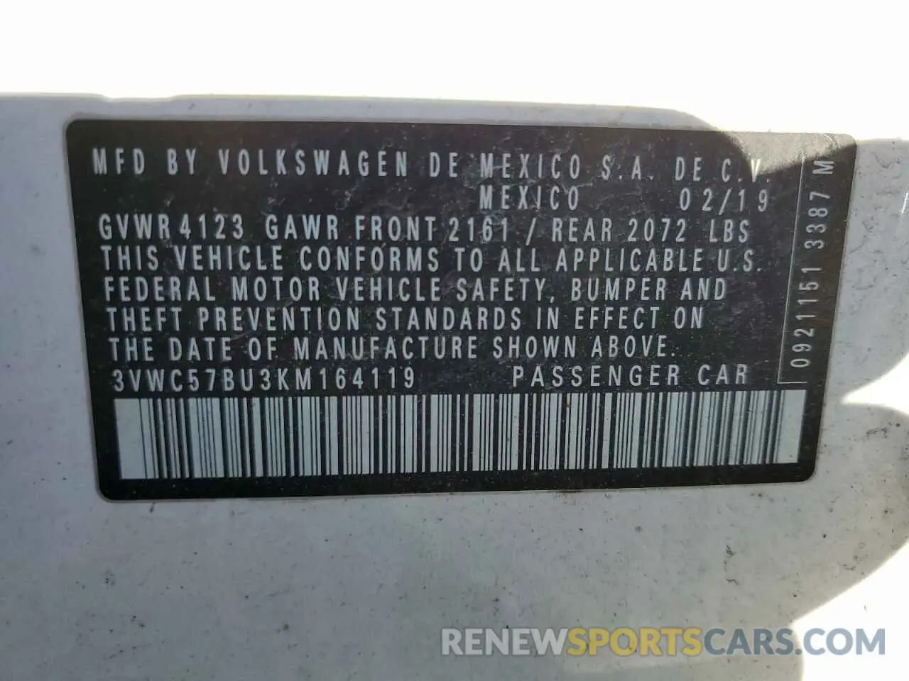 15 Photograph of a damaged car 3VWC57BU3KM164119 VOLKSWAGEN JETTA 2019
