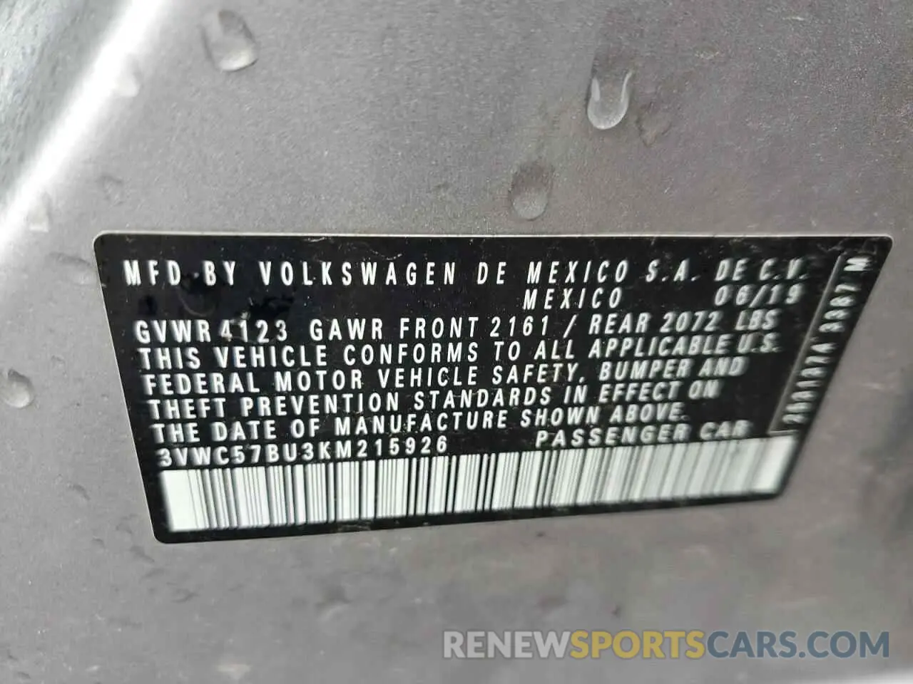 13 Photograph of a damaged car 3VWC57BU3KM215926 VOLKSWAGEN JETTA 2019