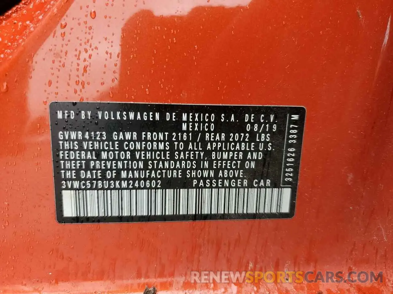 12 Photograph of a damaged car 3VWC57BU3KM240602 VOLKSWAGEN JETTA 2019