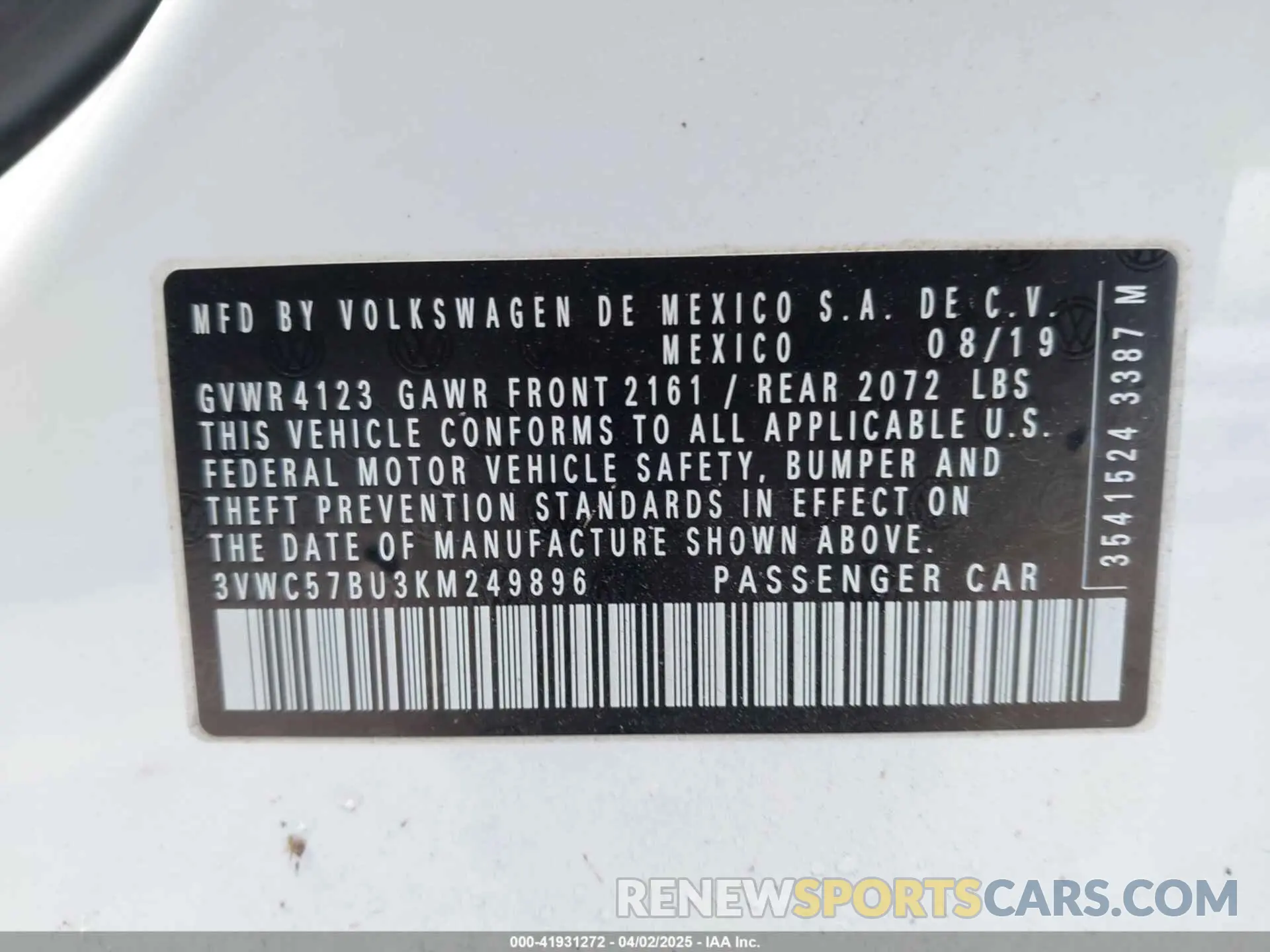 9 Photograph of a damaged car 3VWC57BU3KM249896 VOLKSWAGEN JETTA 2019