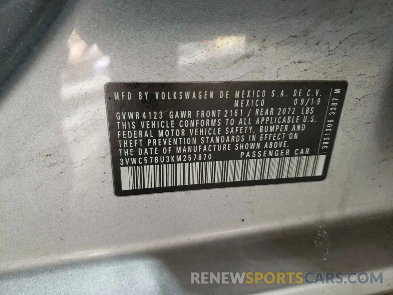 12 Photograph of a damaged car 3VWC57BU3KM257870 VOLKSWAGEN JETTA 2019