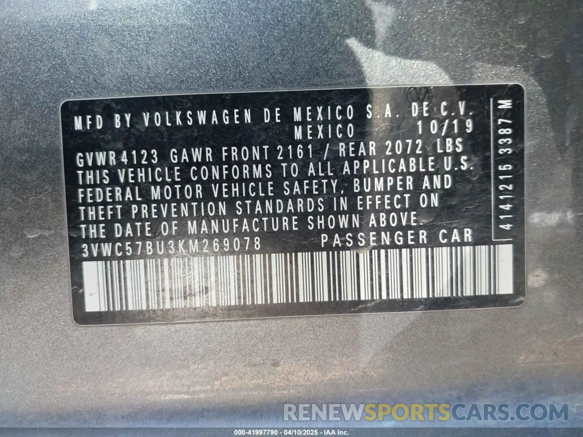 9 Photograph of a damaged car 3VWC57BU3KM269078 VOLKSWAGEN JETTA 2019