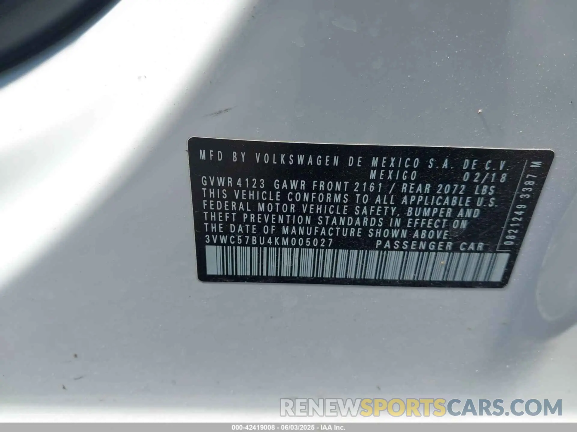 9 Photograph of a damaged car 3VWC57BU4KM005027 VOLKSWAGEN JETTA 2019