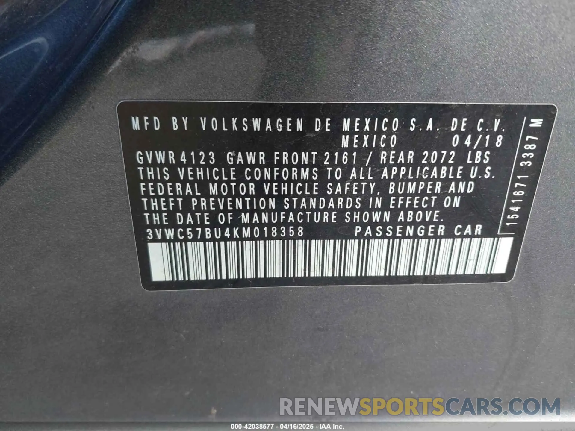 9 Photograph of a damaged car 3VWC57BU4KM018358 VOLKSWAGEN JETTA 2019