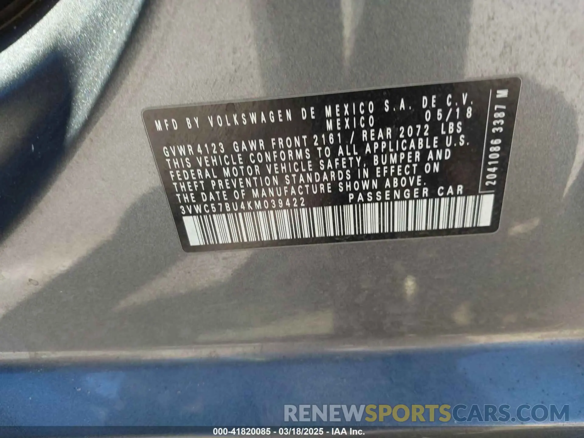 9 Photograph of a damaged car 3VWC57BU4KM039422 VOLKSWAGEN JETTA 2019
