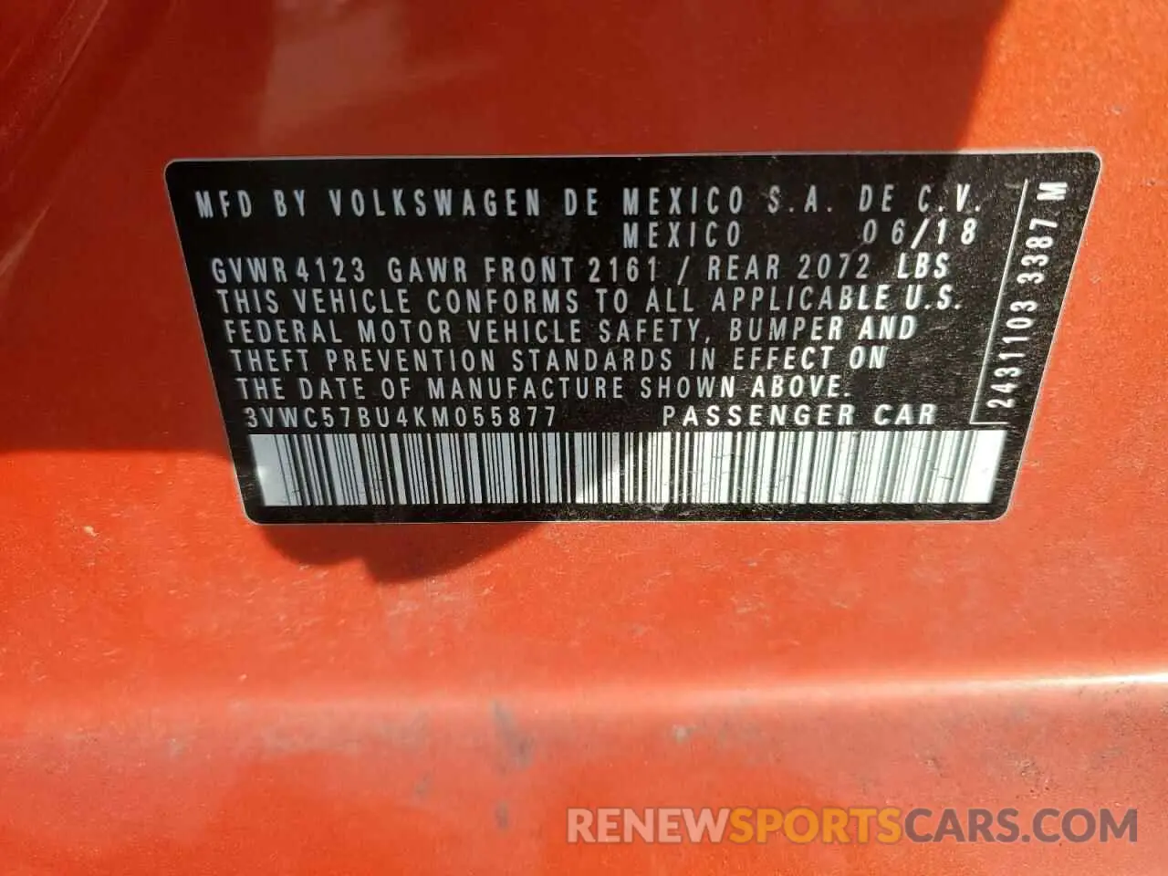 13 Photograph of a damaged car 3VWC57BU4KM055877 VOLKSWAGEN JETTA 2019