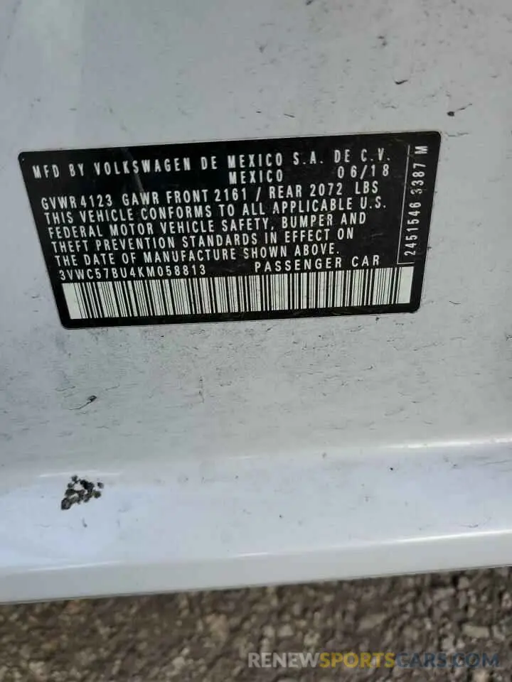 13 Photograph of a damaged car 3VWC57BU4KM058813 VOLKSWAGEN JETTA 2019