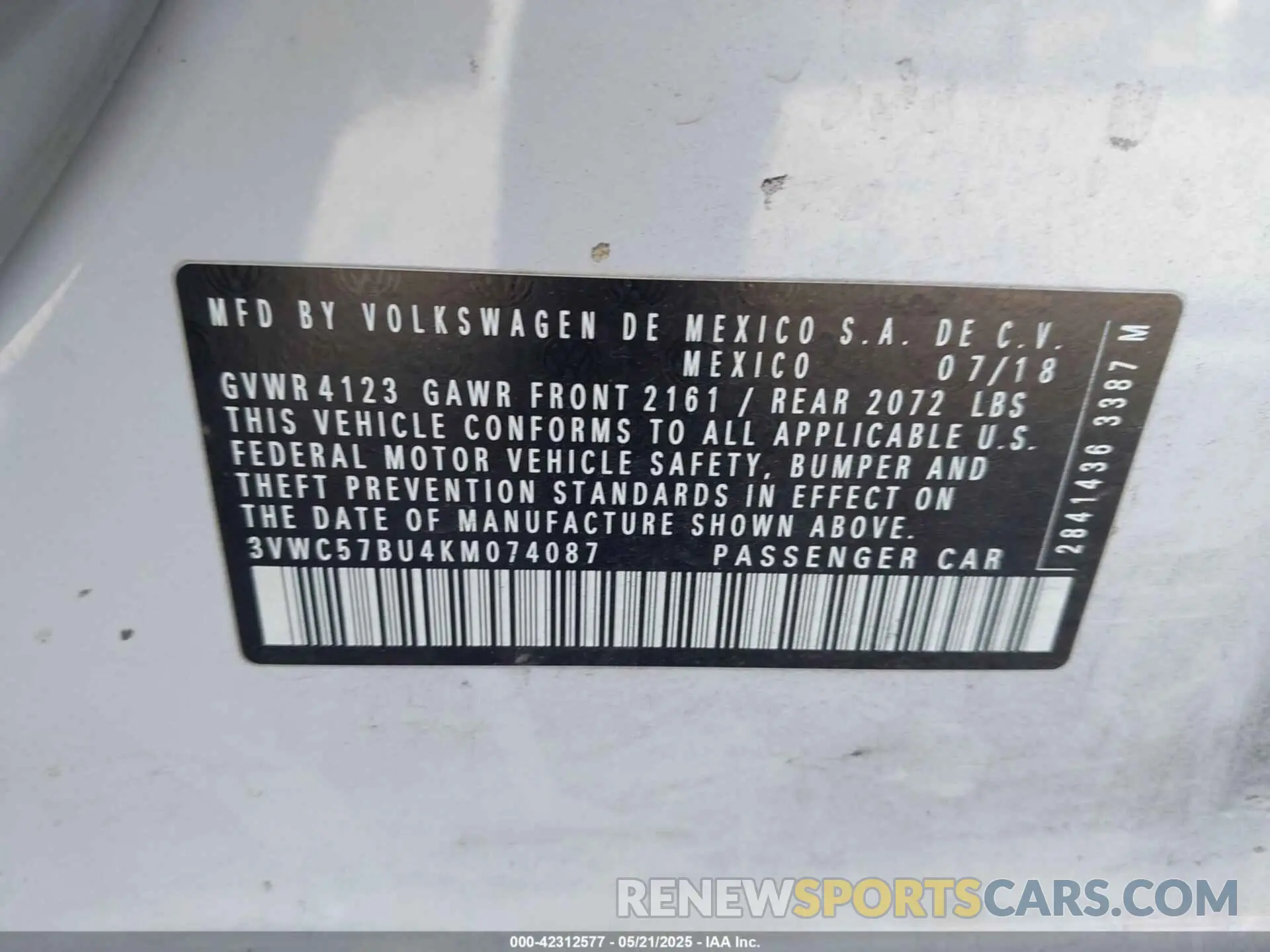 9 Photograph of a damaged car 3VWC57BU4KM074087 VOLKSWAGEN JETTA 2019