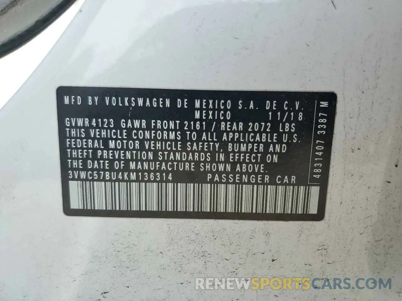 12 Photograph of a damaged car 3VWC57BU4KM136314 VOLKSWAGEN JETTA 2019