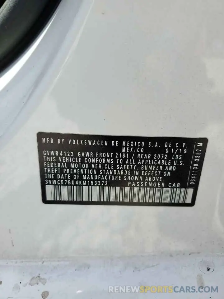 13 Photograph of a damaged car 3VWC57BU4KM153372 VOLKSWAGEN JETTA 2019