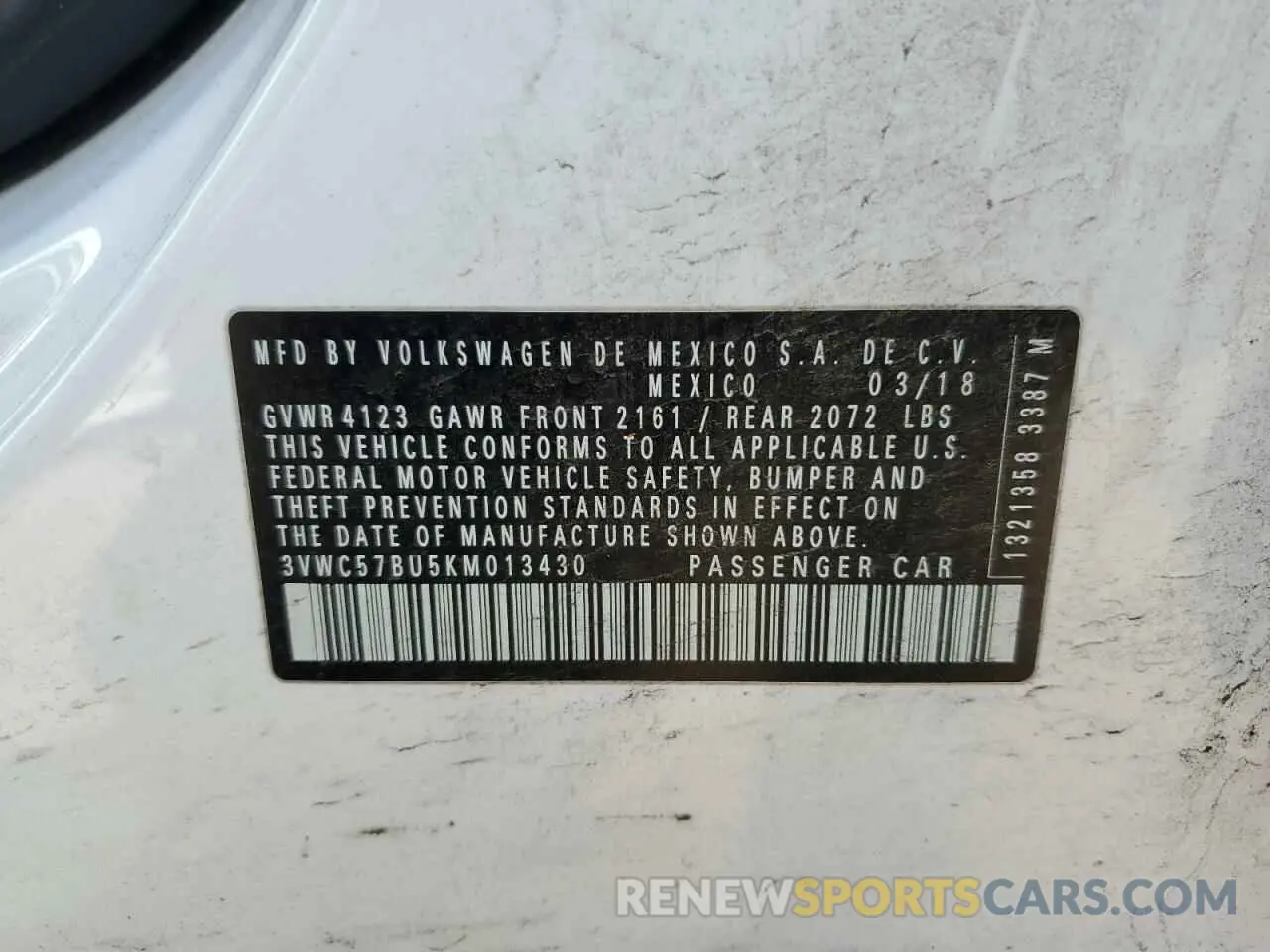 13 Photograph of a damaged car 3VWC57BU5KM013430 VOLKSWAGEN JETTA 2019