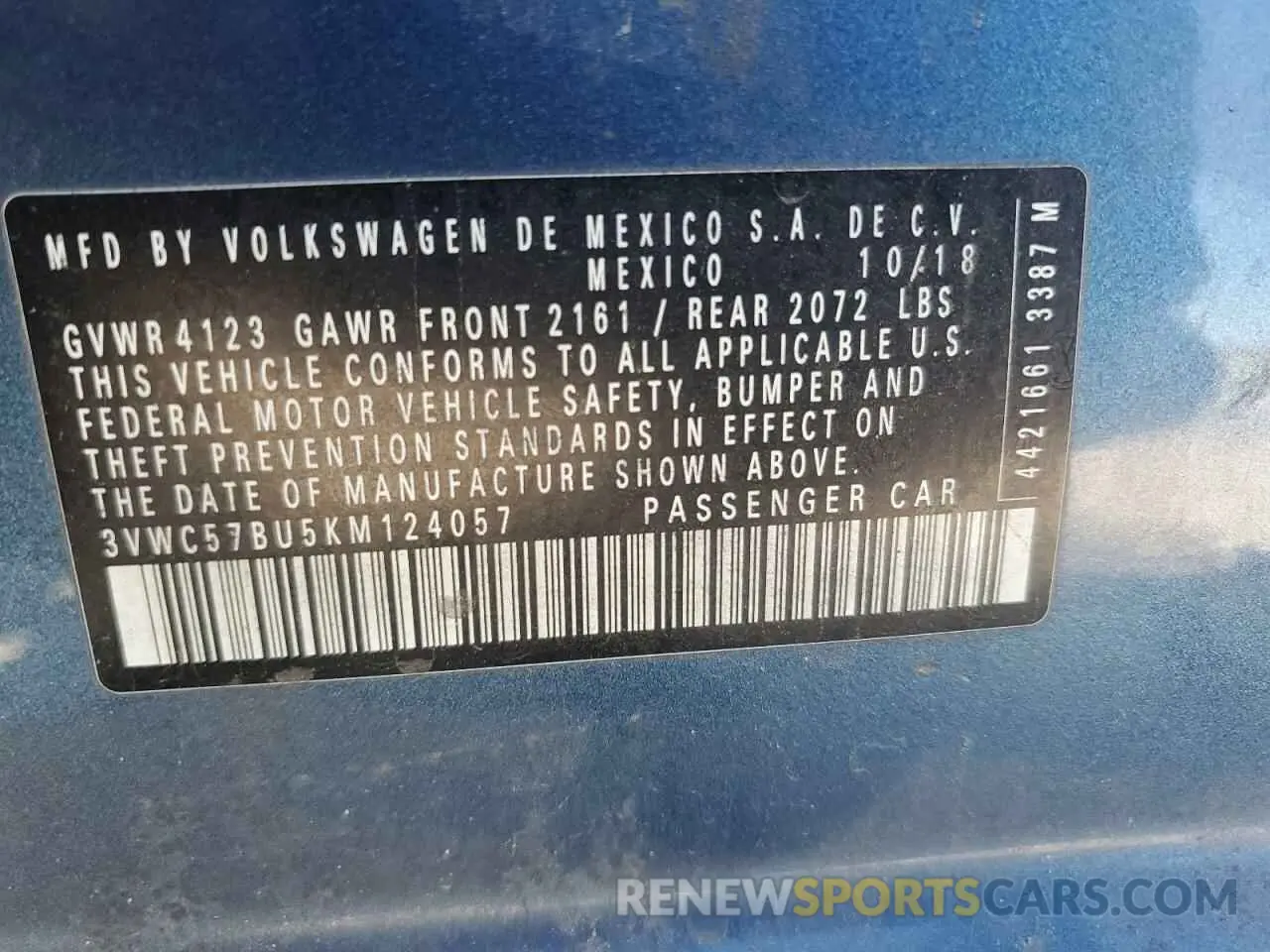 12 Photograph of a damaged car 3VWC57BU5KM124057 VOLKSWAGEN JETTA 2019