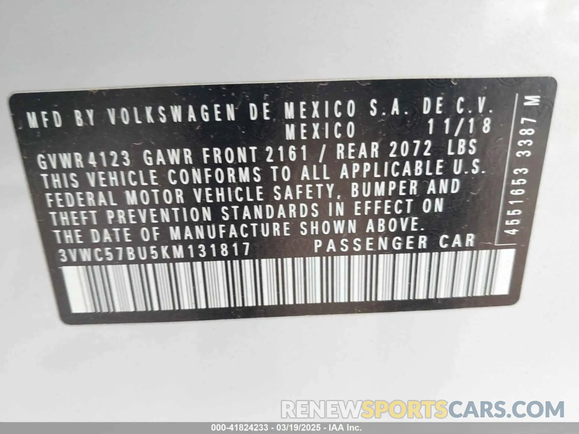 9 Photograph of a damaged car 3VWC57BU5KM131817 VOLKSWAGEN JETTA 2019