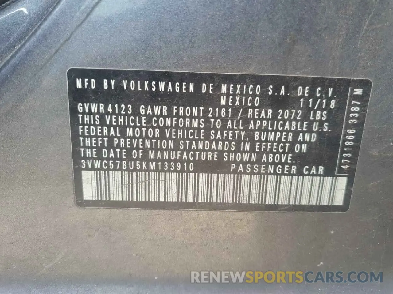 13 Photograph of a damaged car 3VWC57BU5KM133910 VOLKSWAGEN JETTA 2019