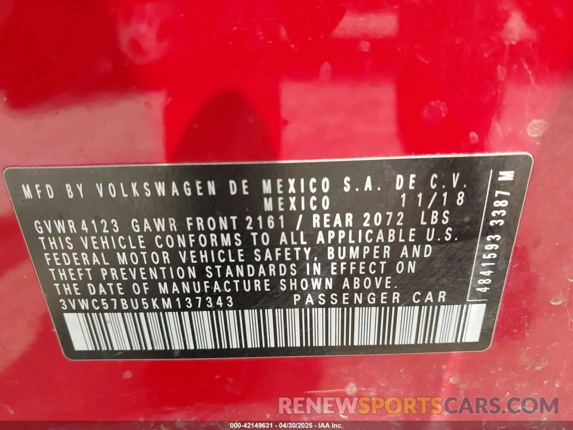 9 Photograph of a damaged car 3VWC57BU5KM137343 VOLKSWAGEN JETTA 2019