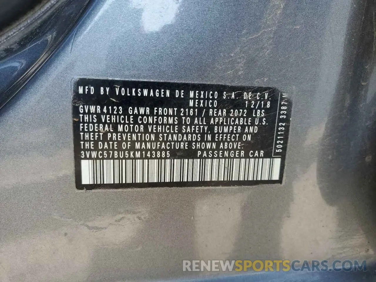 13 Photograph of a damaged car 3VWC57BU5KM143885 VOLKSWAGEN JETTA 2019