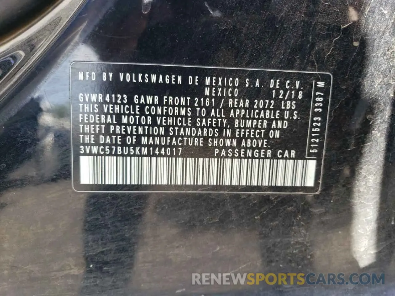 12 Photograph of a damaged car 3VWC57BU5KM144017 VOLKSWAGEN JETTA 2019