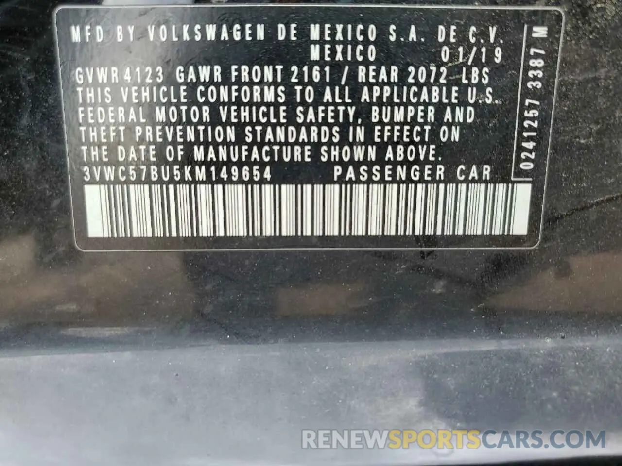 14 Photograph of a damaged car 3VWC57BU5KM149654 VOLKSWAGEN JETTA 2019