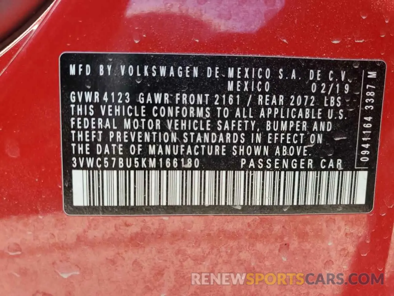 12 Photograph of a damaged car 3VWC57BU5KM166180 VOLKSWAGEN JETTA 2019