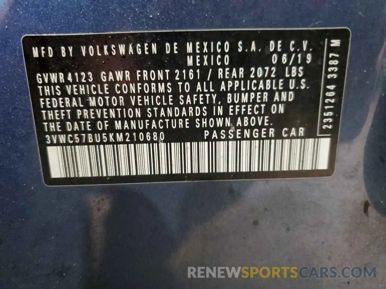 12 Photograph of a damaged car 3VWC57BU5KM210680 VOLKSWAGEN JETTA 2019