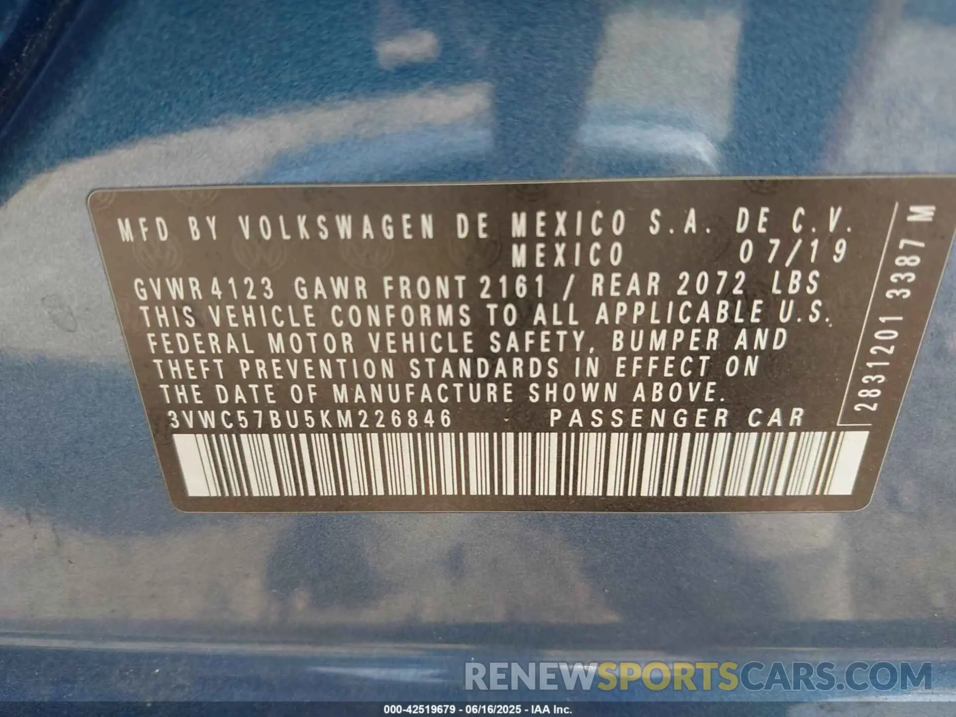 9 Photograph of a damaged car 3VWC57BU5KM226846 VOLKSWAGEN JETTA 2019