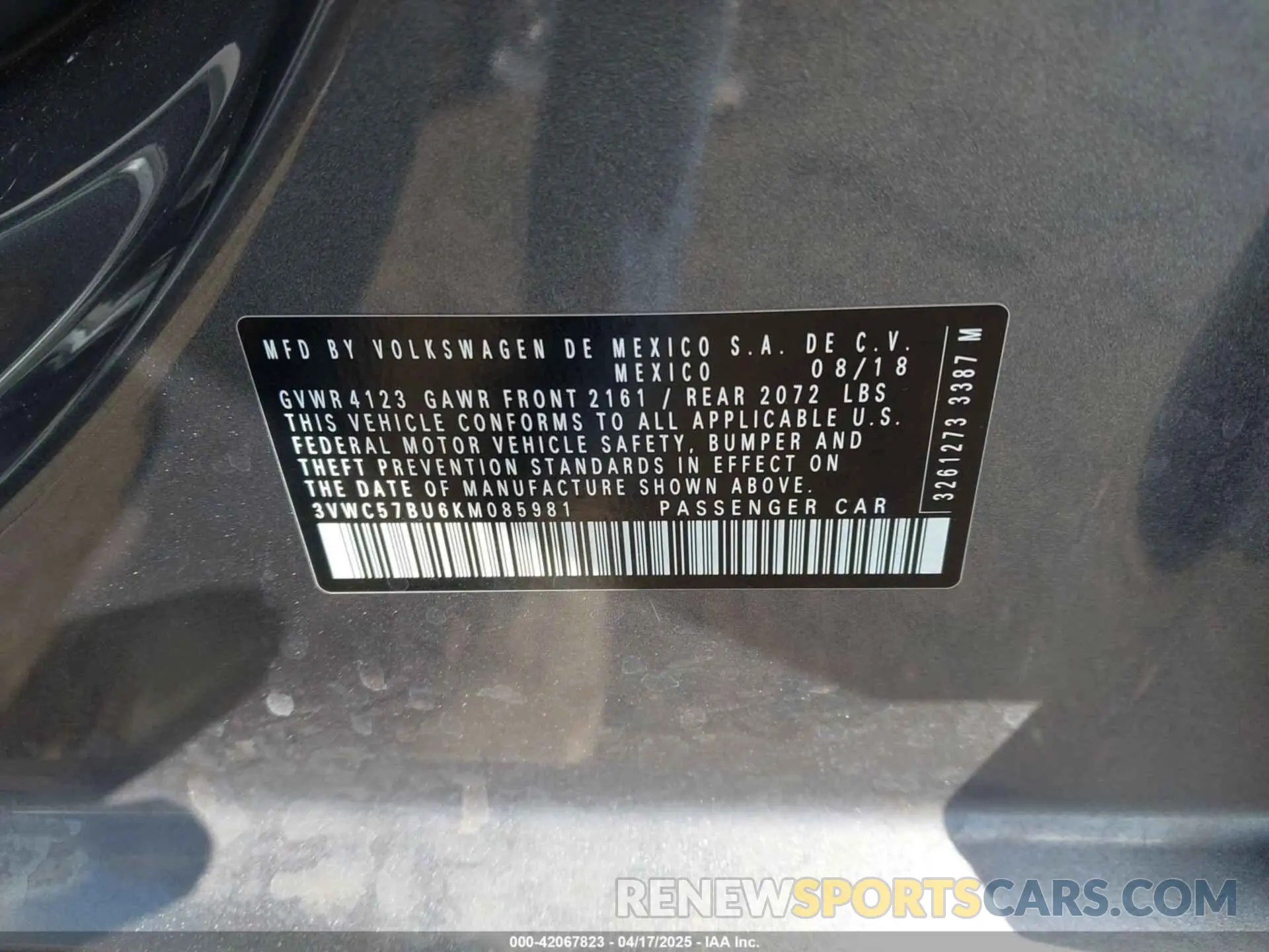 9 Photograph of a damaged car 3VWC57BU6KM085981 VOLKSWAGEN JETTA 2019