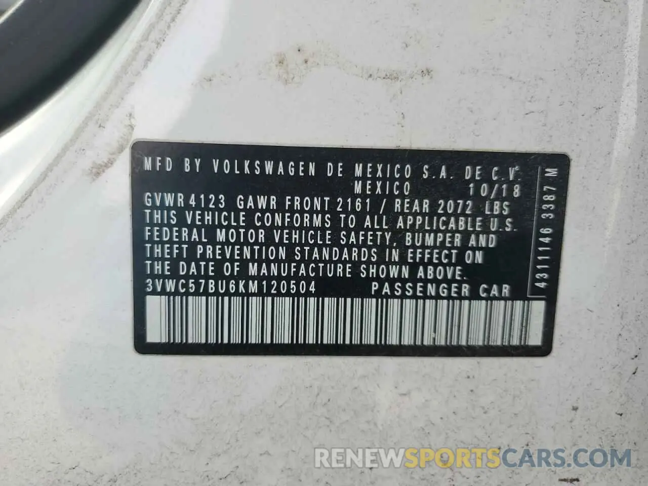 12 Photograph of a damaged car 3VWC57BU6KM120504 VOLKSWAGEN JETTA 2019