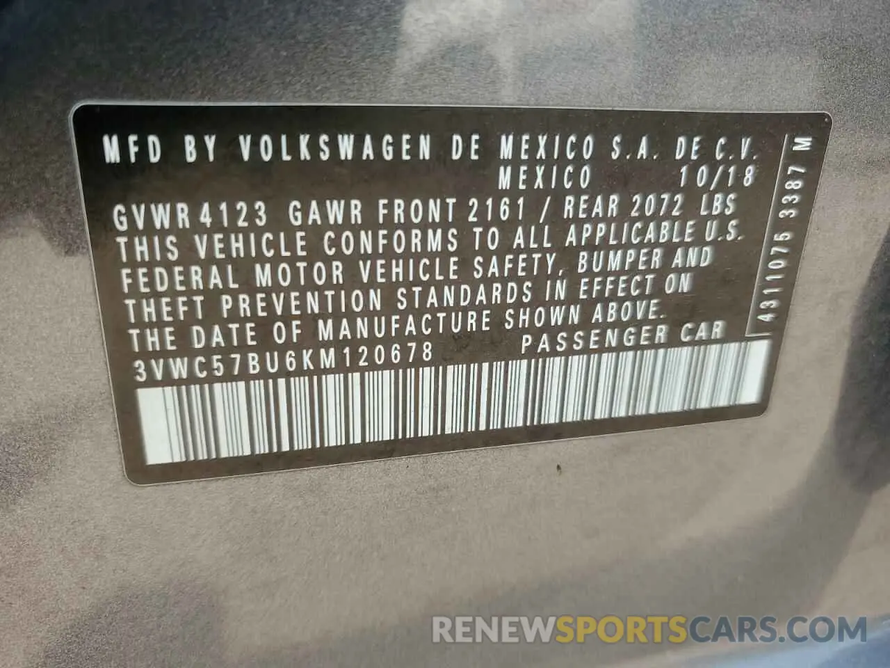12 Photograph of a damaged car 3VWC57BU6KM120678 VOLKSWAGEN JETTA 2019
